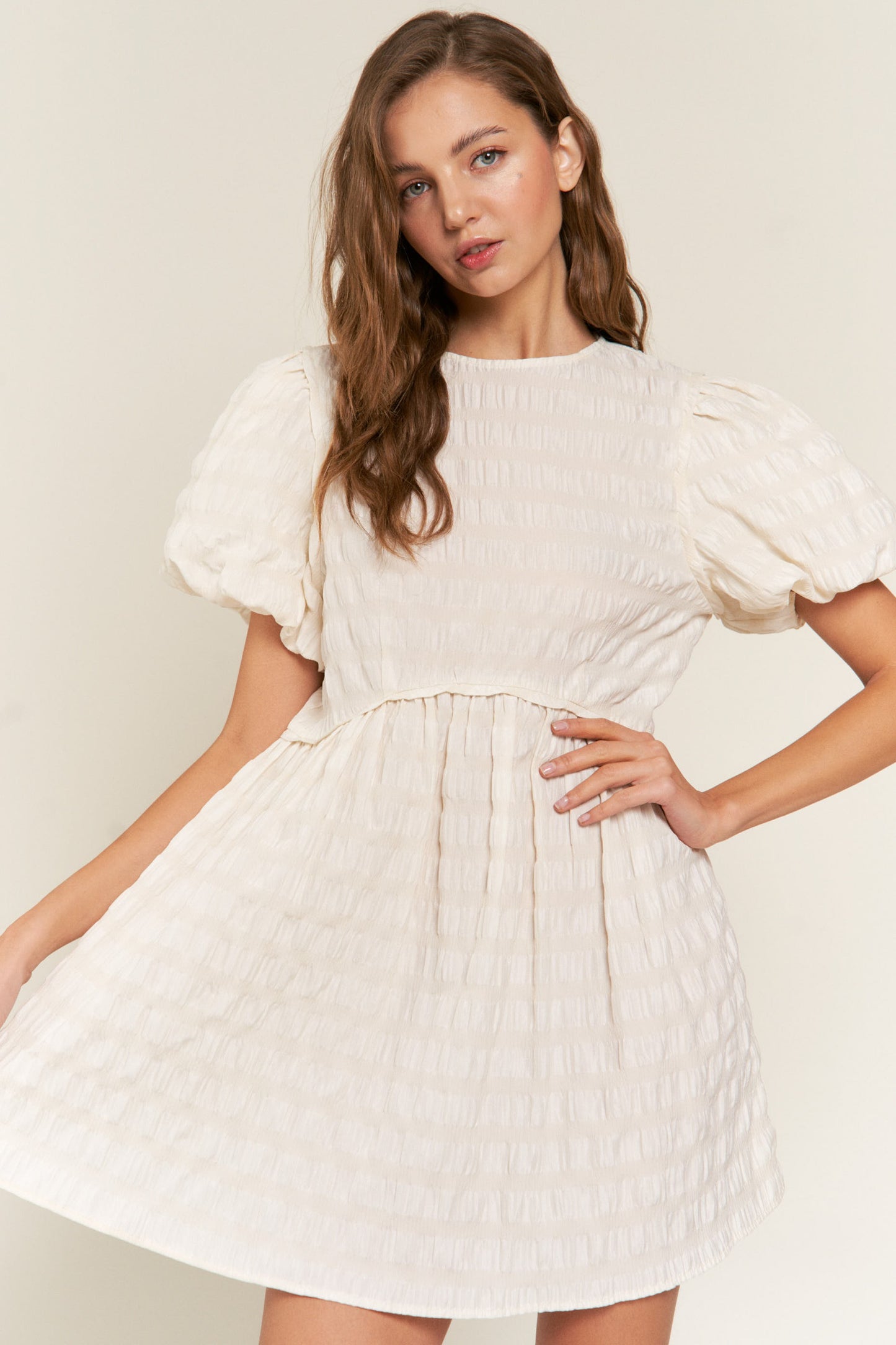 Toni Textured Stripe Woven Mini Dress Ivory