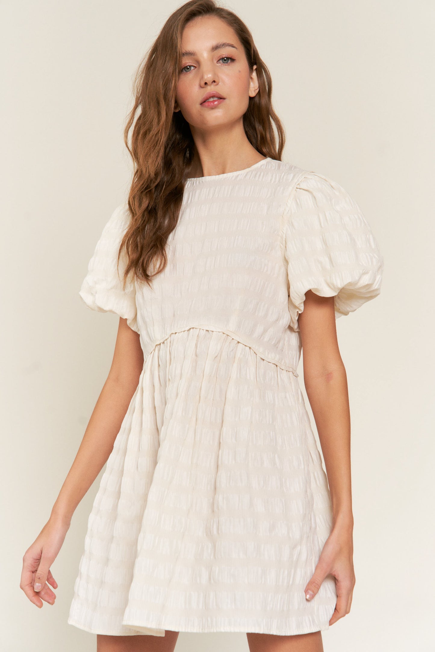 Toni Textured Stripe Woven Mini Dress Ivory