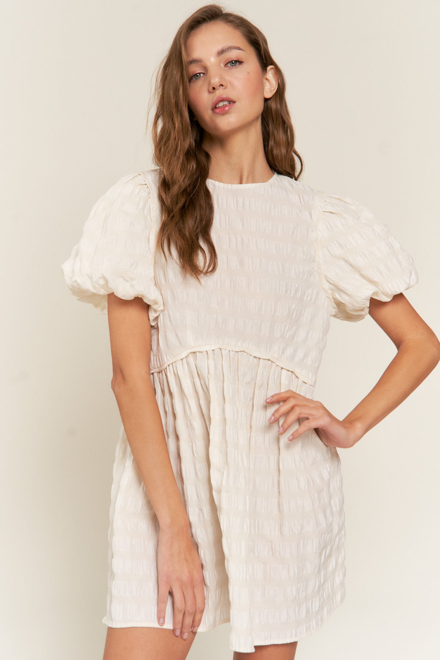 Toni Textured Stripe Woven Mini Dress Ivory