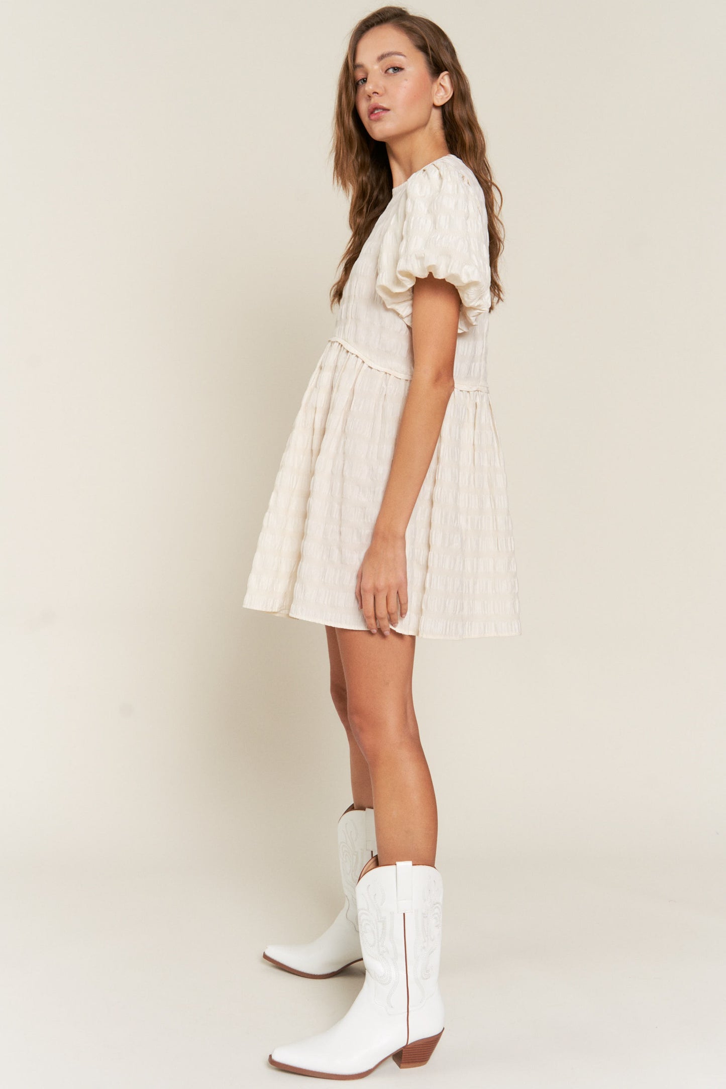 Toni Textured Stripe Woven Mini Dress Ivory