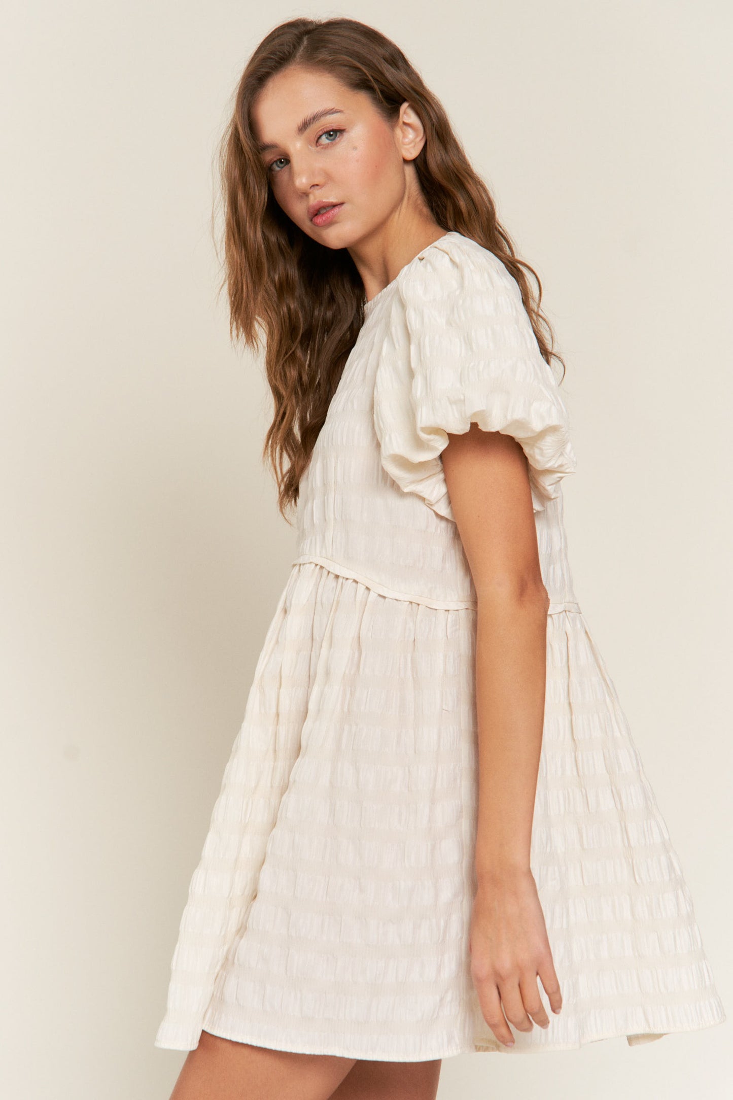 Toni Textured Stripe Woven Mini Dress Ivory