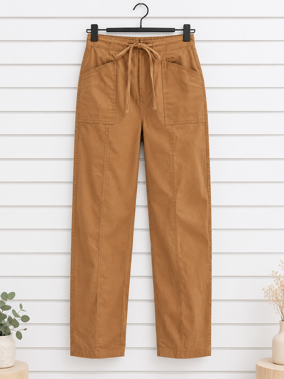Riley Relax Fit Ribbon Seam Drawstring Pants Camel