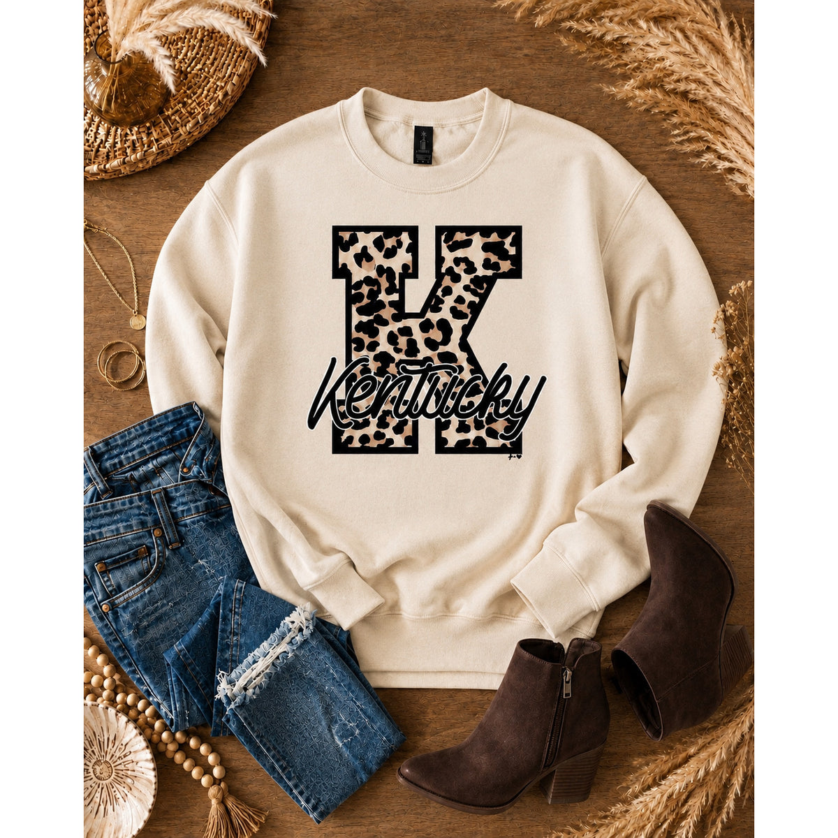 Kentucky Leopard Custom Sweatshirt Sand