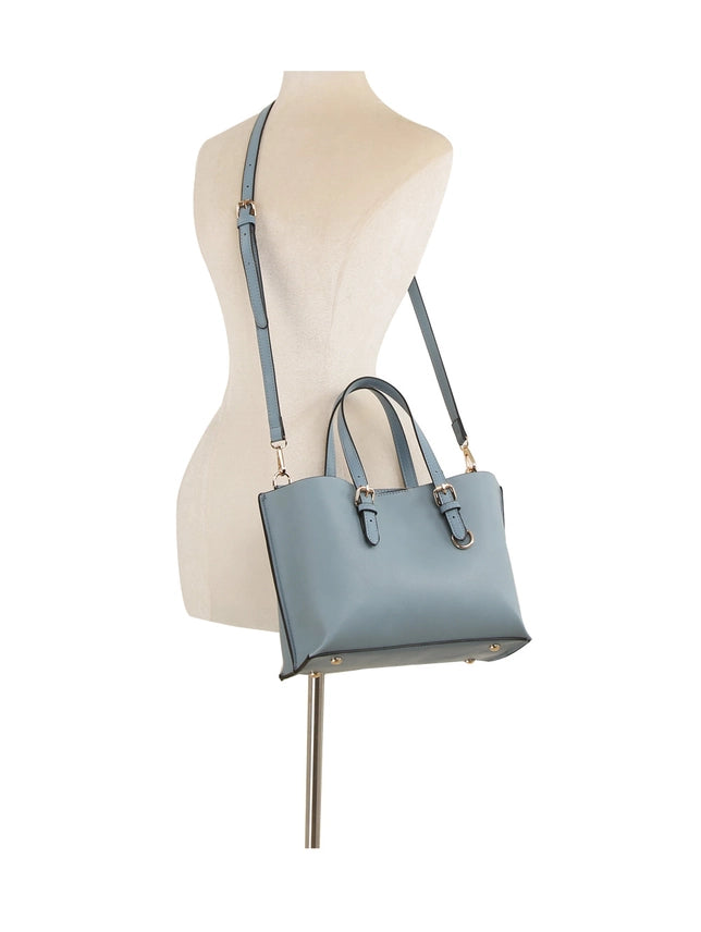 Buckle Strap Structured Satchel Tote Mocha