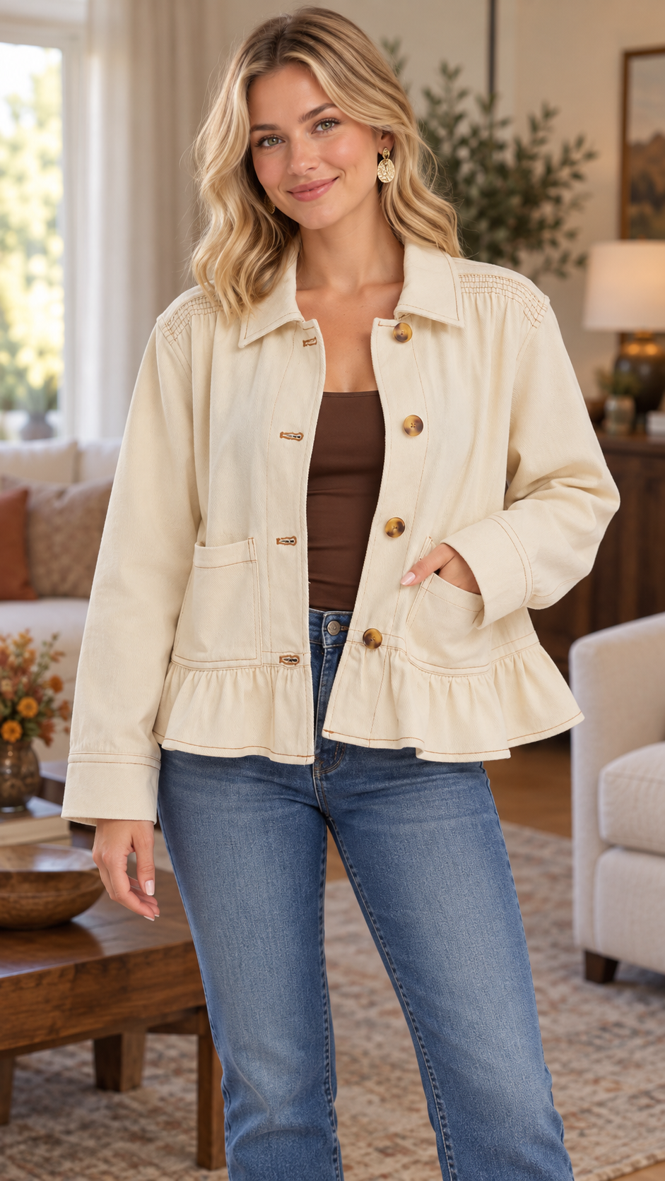 Sandy Solid Long Sleeve Jacket Ecru