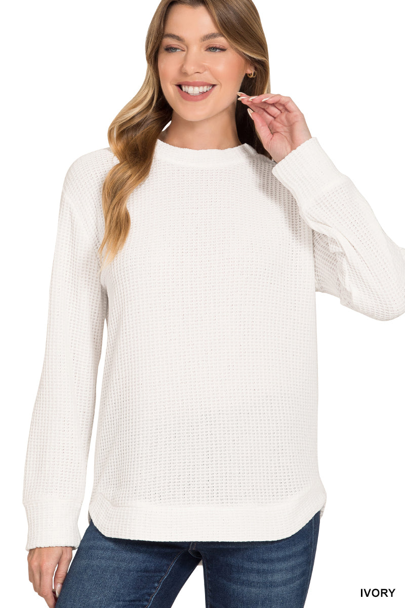 Claudia Chenille Waffle Round Neck Top Ivory