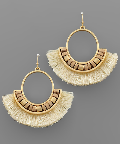 Oval Bead Fan Tassel Earring