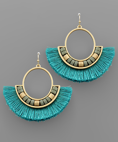 Oval Bead Fan Tassel Earring