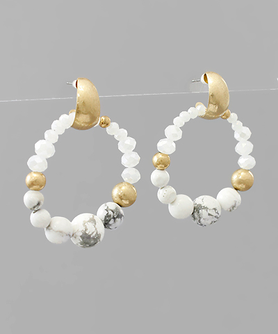 Natural Stone & Bead Circle Hoops