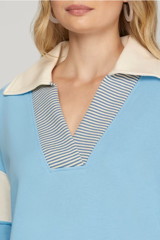 Blakely Color Block V Neck Terry Sweatshirt Blue