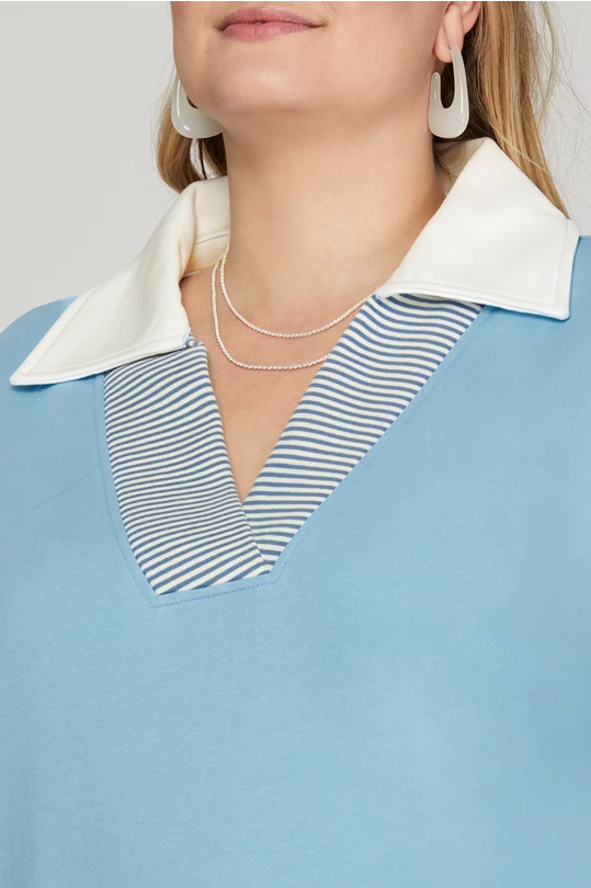 Blakely Color Block V Neck Terry Sweatshirt Blue