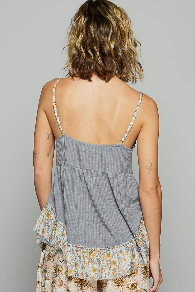 Tamara Floral & Crochet Trim Tank Charcoal