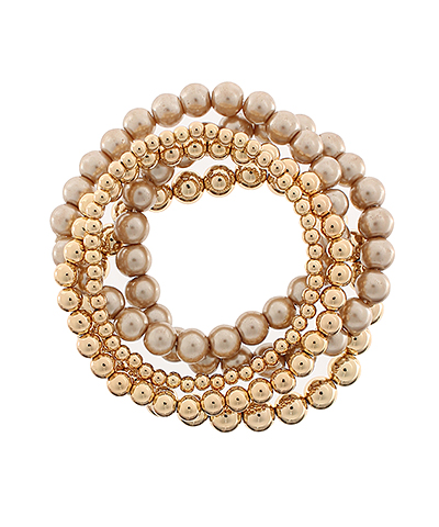 5 Row Pearl & CCB Ball Bracelet Gold & Brown
