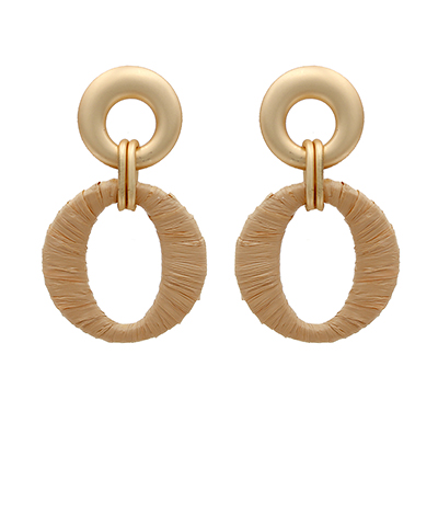 Raffia Oval Earrings Light Brown