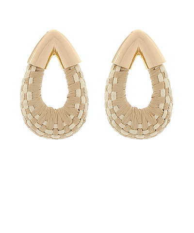 Woven Raffia Teardrop Earrings Ivory