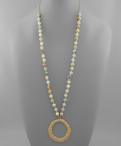 Hammered Circle & Stone Necklace Amazonite