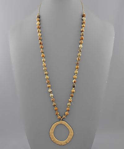 Hammered Circle & Stone Necklace Picture Jasper