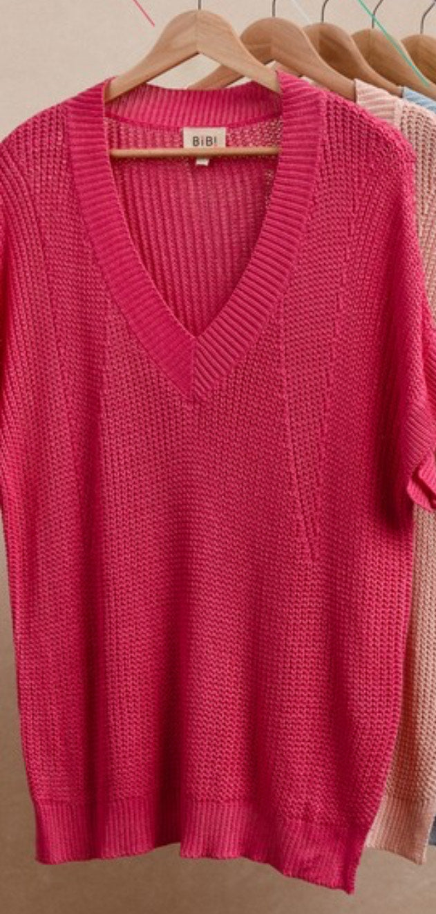 Hadlee Short Dolman Sleeve Sweater Fuchsia