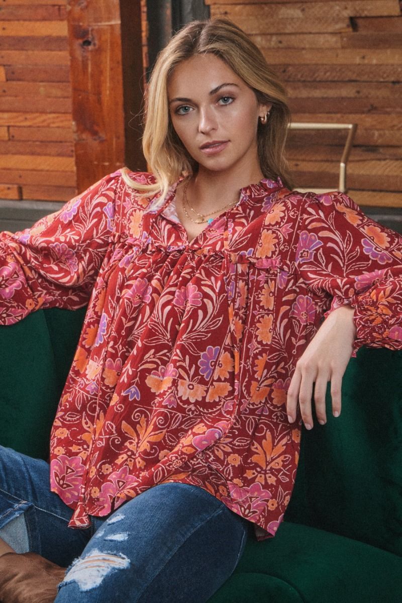 Francie Floral Blouse Red