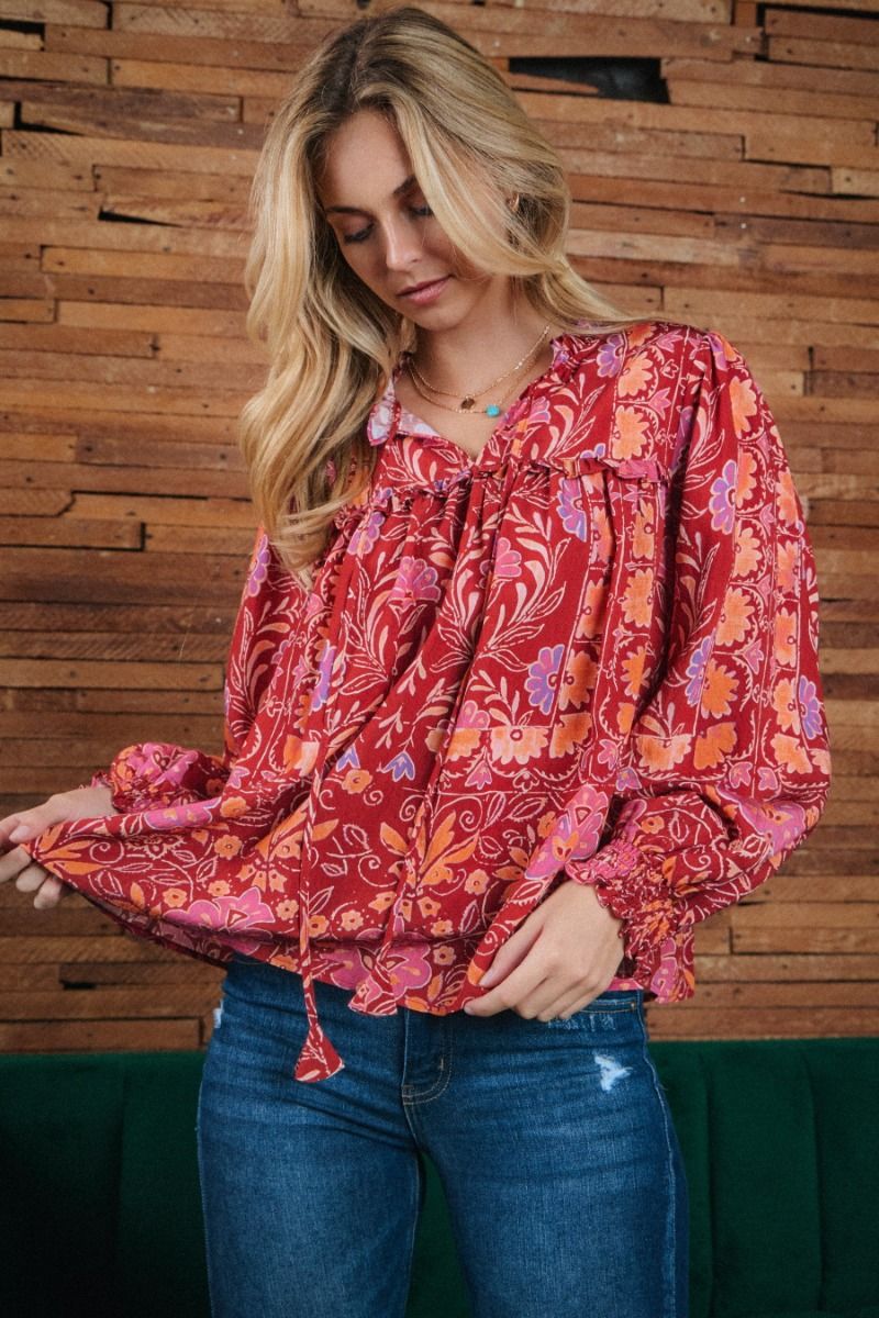 Francie Floral Blouse Red