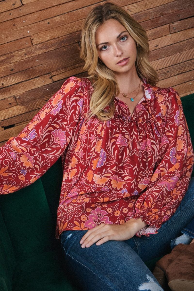 Francie Floral Blouse Red
