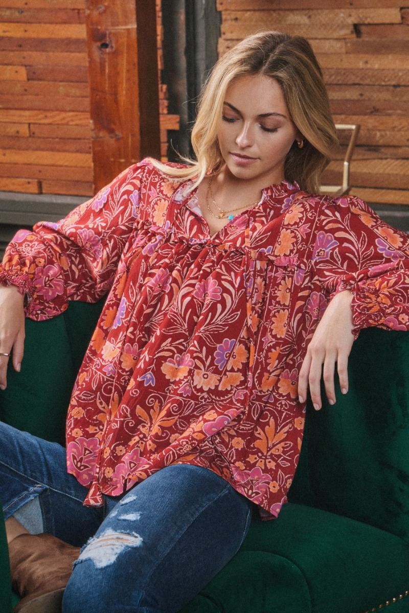 Francie Floral Blouse Red