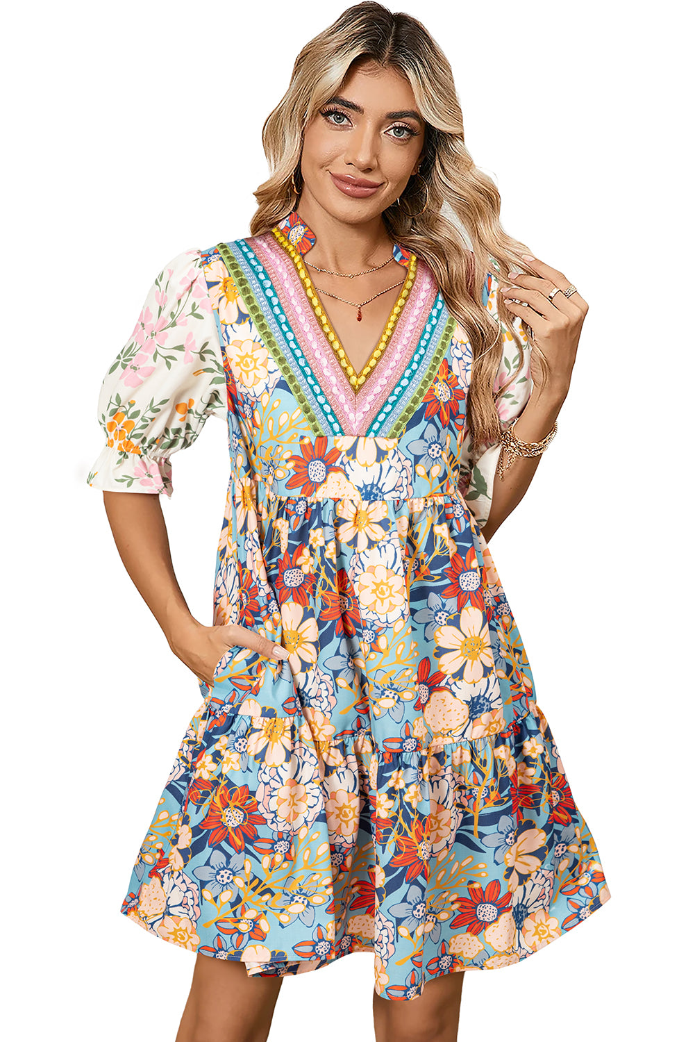 Cora Crochet V Neck Floral Dress Boutique 54 Cora Crochet V Neck Floral Dress Boutique 54