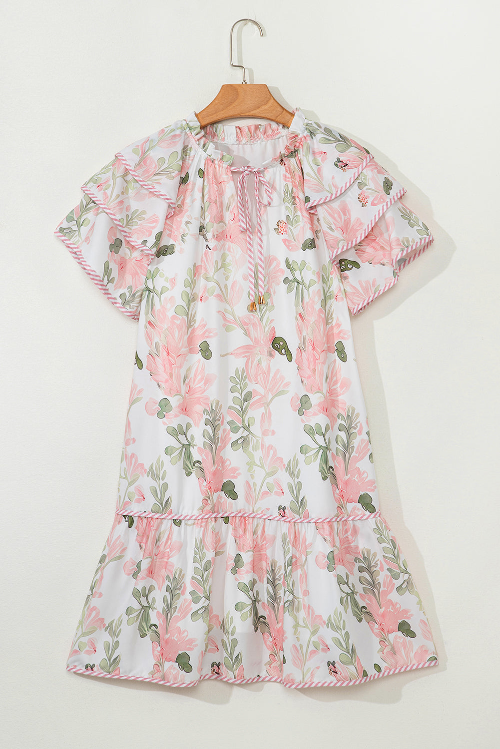 Preslee Floral Contrast Edge Short Sleeve Mini Dress Pink