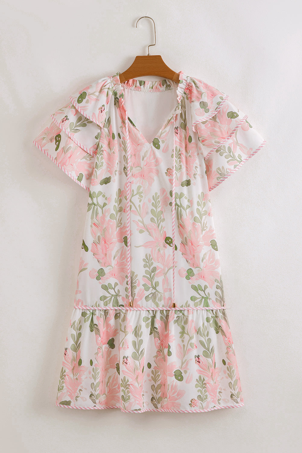 Preslee Floral Contrast Edge Short Sleeve Mini Dress Pink