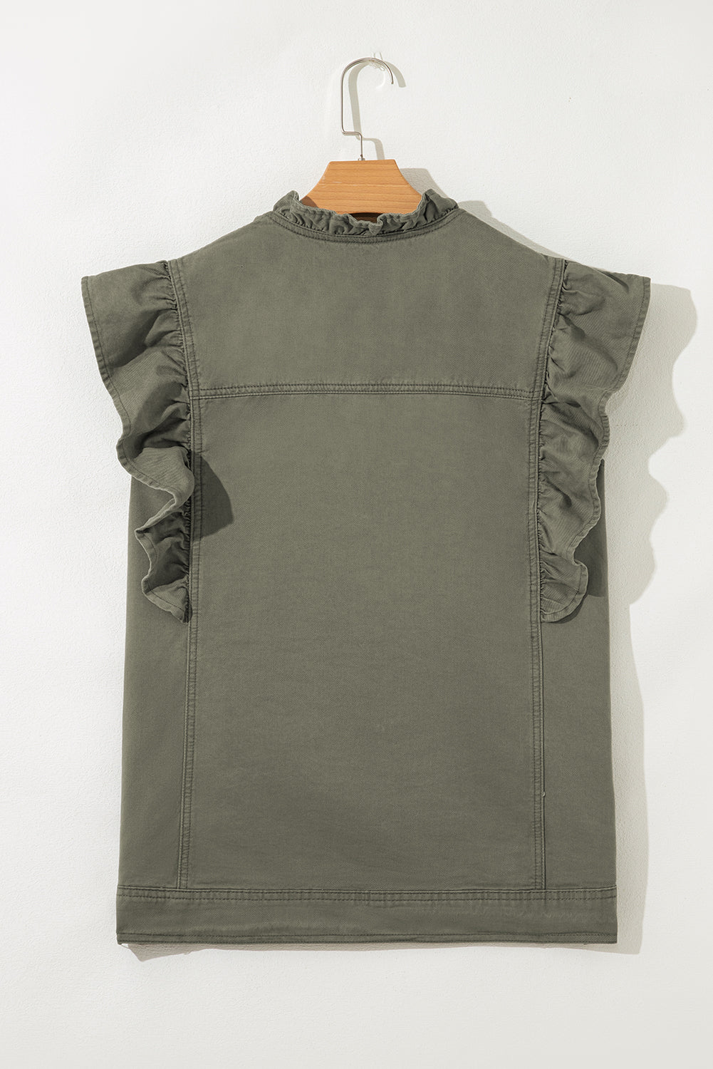 Randa Ruffled Patchwork Denim Vest Olive