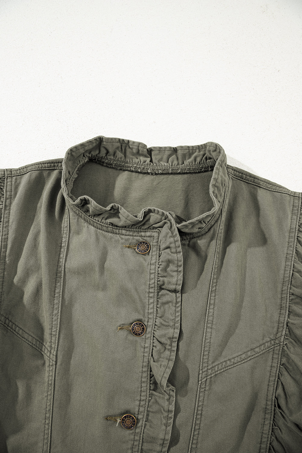 Randa Ruffled Patchwork Denim Vest Olive