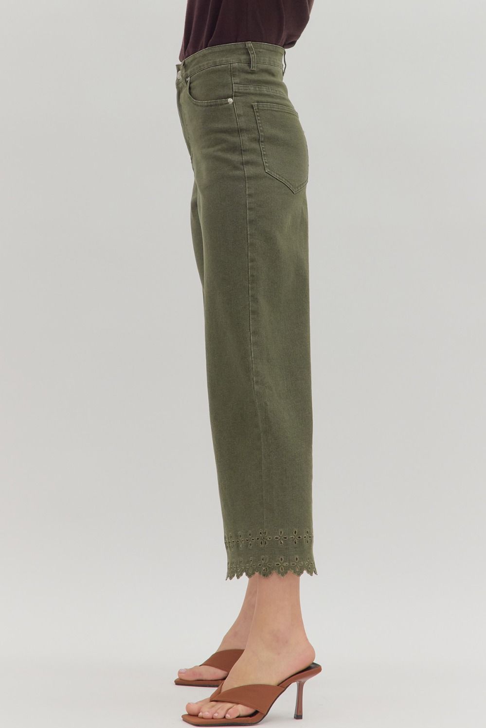 Eden Embroidered Hem Pants Olive