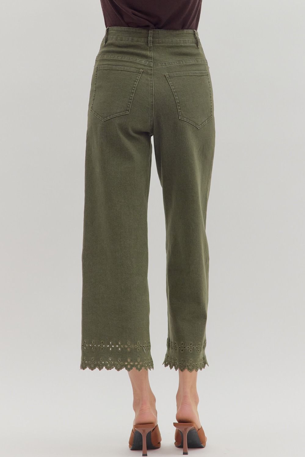 Eden Embroidered Hem Pants Olive