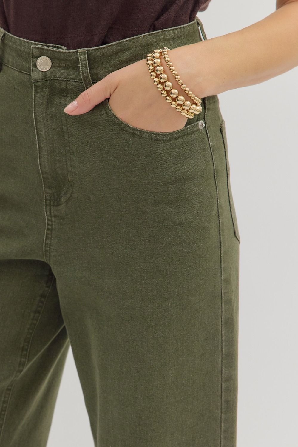 Eden Embroidered Hem Pants Olive