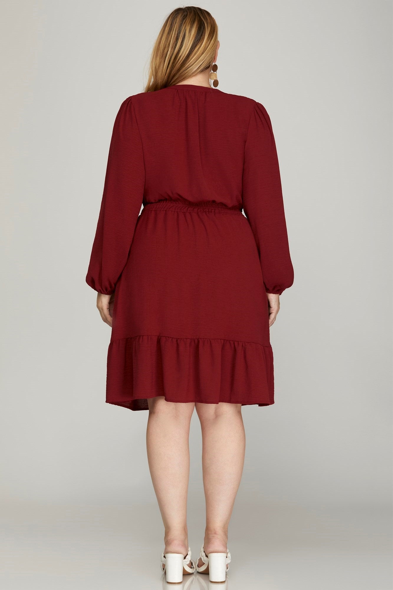 Winslet Long Sleeve Woven Dress Burgundy