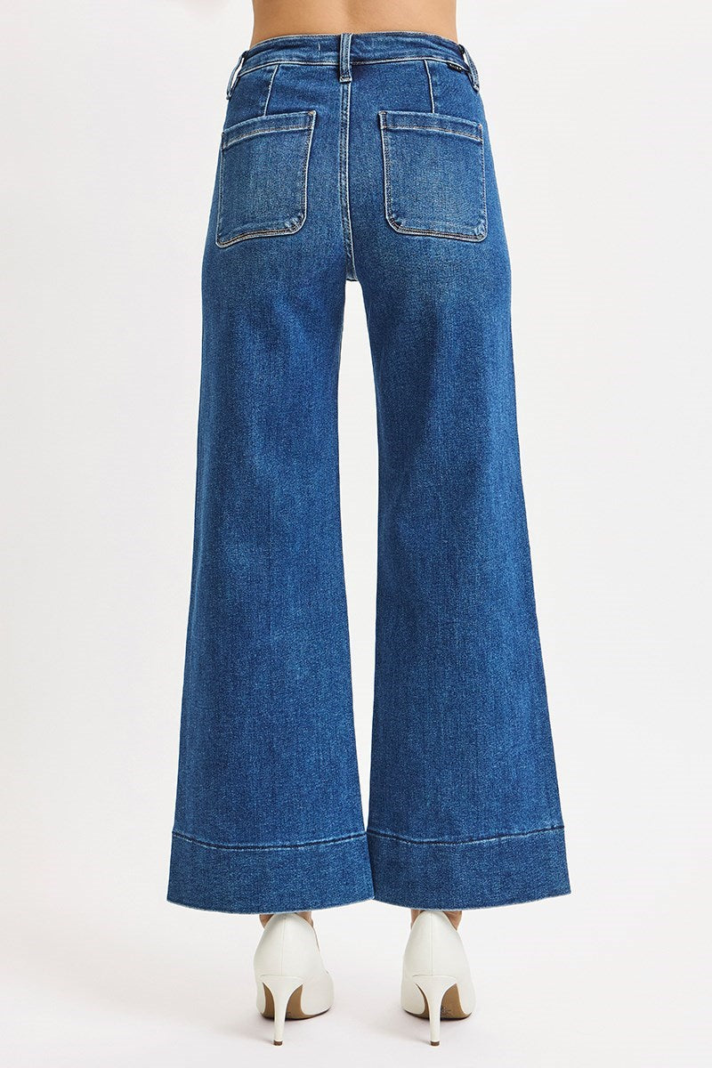Holly High Rise Wide Front Patch Pocket Risen Jeans Dark