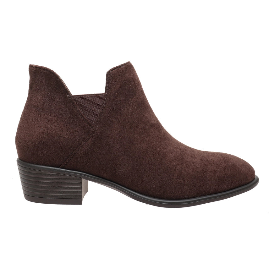 Brooke Low Heel Suede Bootie Brown