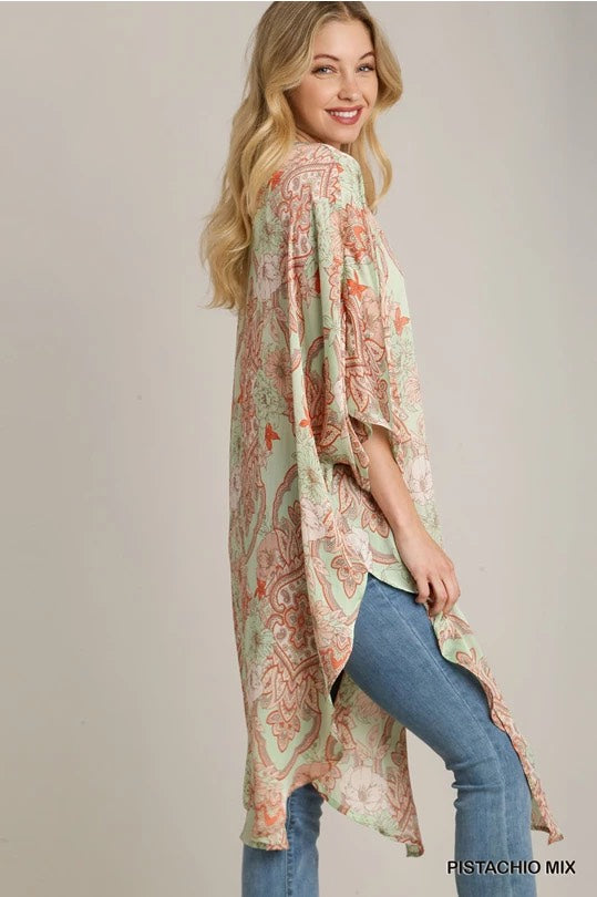 Mixed Print Kimono Pistachio