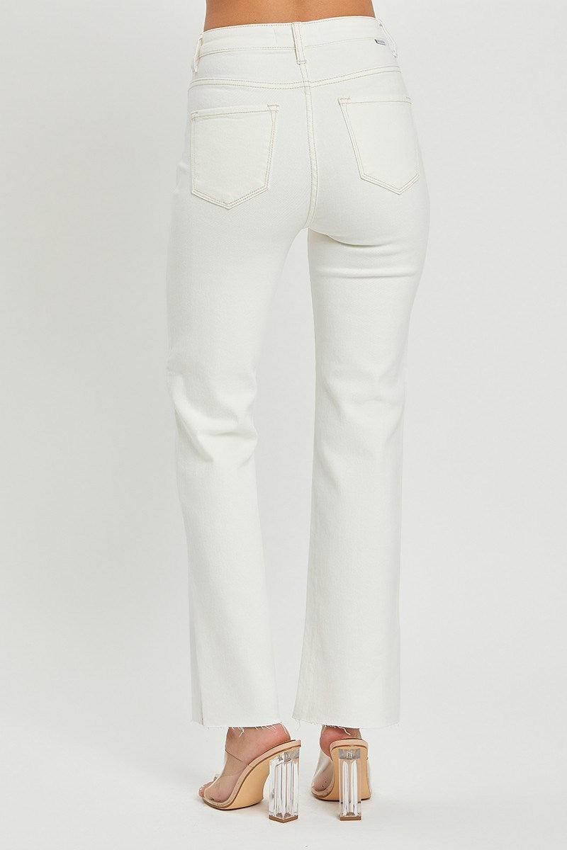 Piper Risen High Rise Side Slit Straight Denim Pants Cream