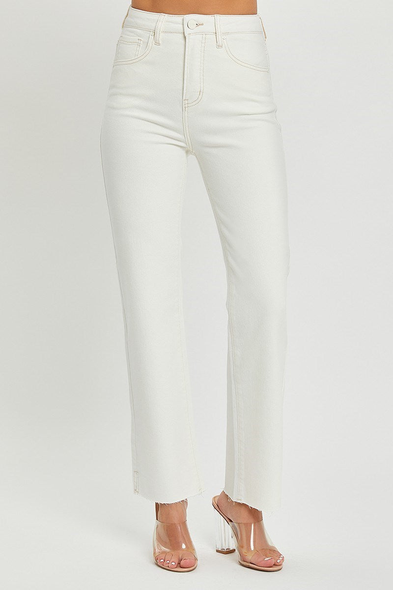 Piper Risen High Rise Side Slit Straight Denim Pants Cream