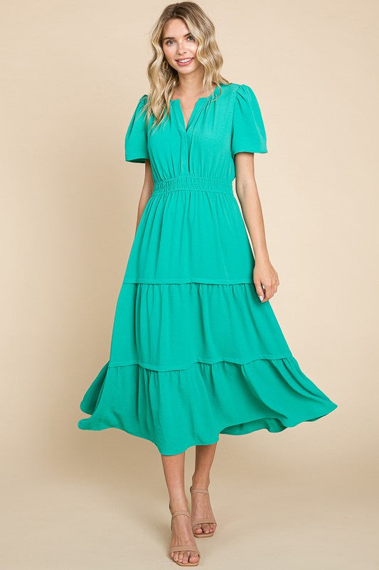 Ava V Neck Short Sleeve Maxi Dress Green