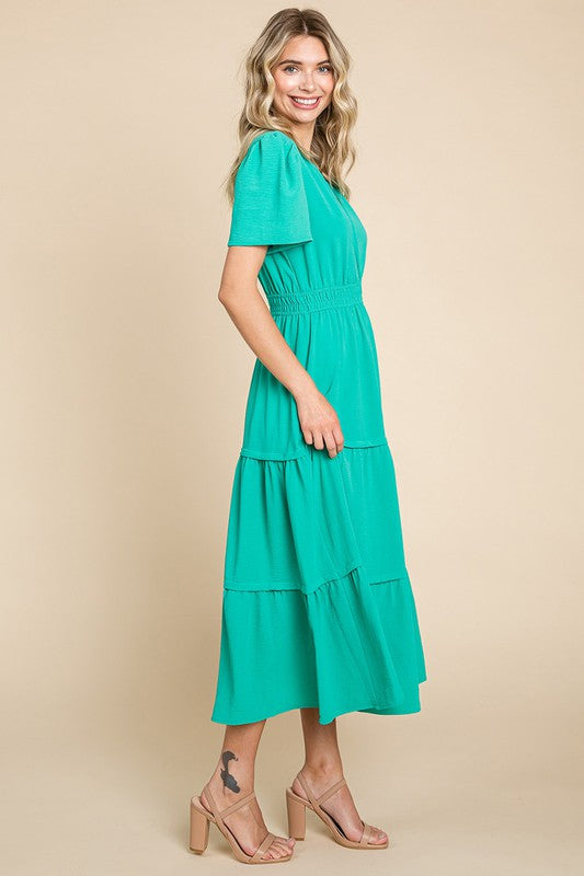 Ava V Neck Short Sleeve Maxi Dress Green