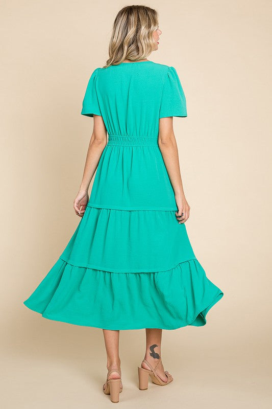 Ava V Neck Short Sleeve Maxi Dress Green
