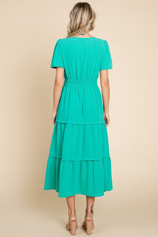 Ava V Neck Short Sleeve Maxi Dress Green