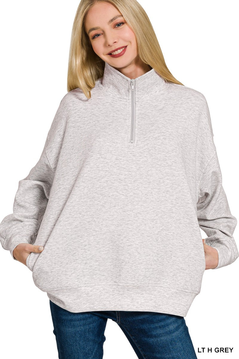 Skylar Scuba Half Zip Pullover Heather Grey