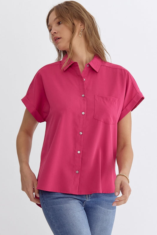 Piper Short Sleeve Button Down Hot Pink