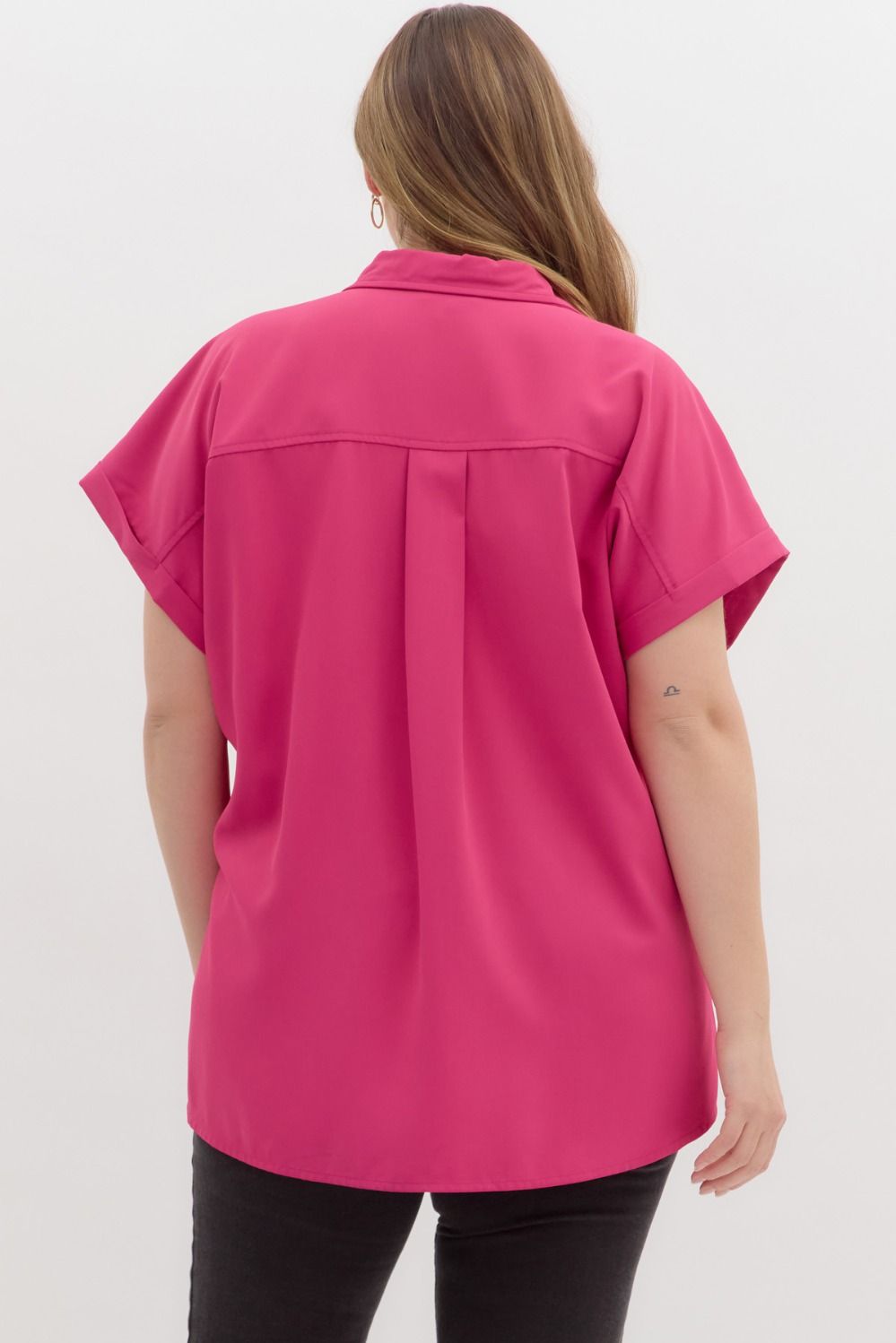 Piper Short Sleeve Button Down Hot Pink