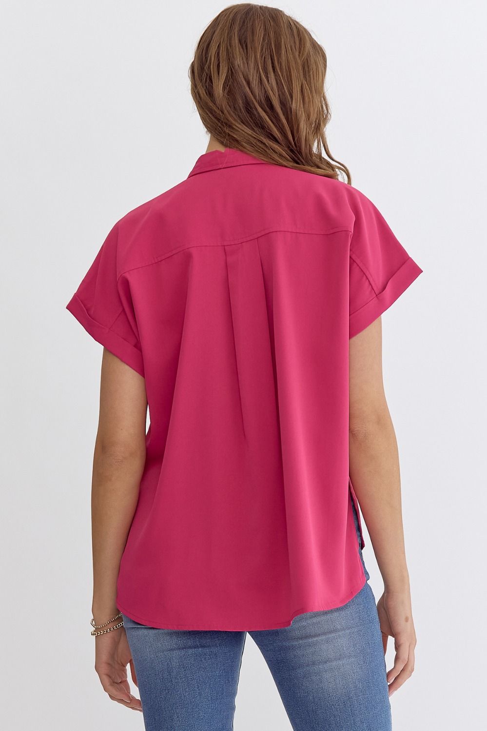 Piper Short Sleeve Button Down Hot Pink