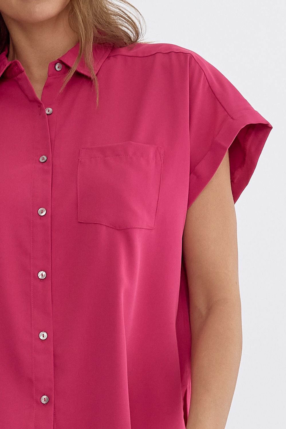 Piper Short Sleeve Button Down Hot Pink