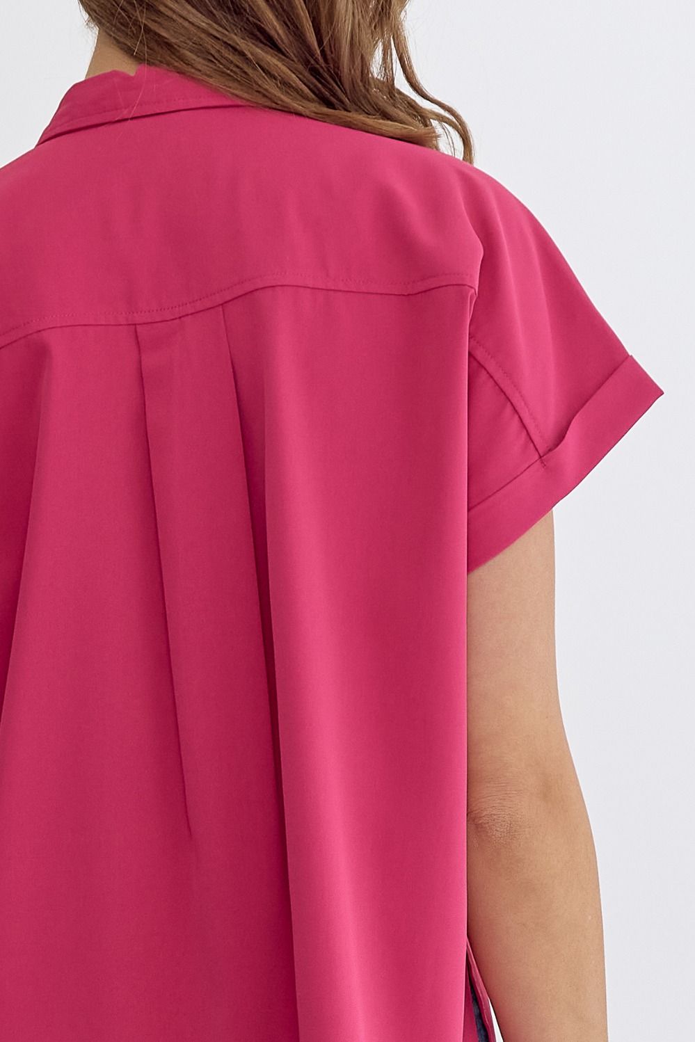 Piper Short Sleeve Button Down Hot Pink